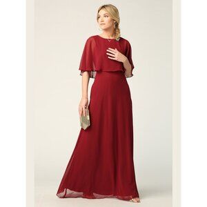 Eva USA Mother of Bride Groom Dress-Cape Sleeves-#3348-SIZE S-BURGUNDY-NWTags